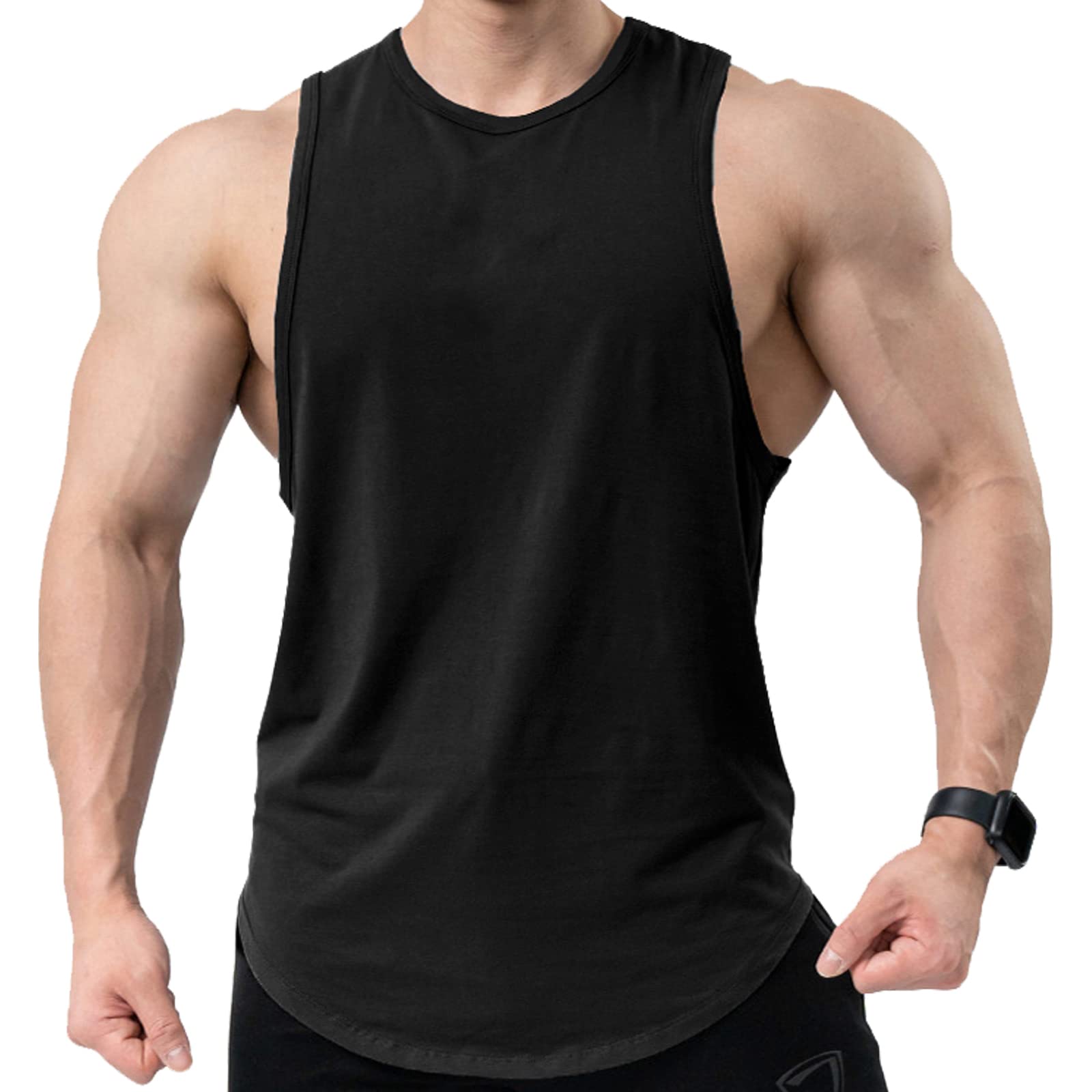 

Manatsulife Sleeveless Tank Solid Soft Perfect for Muscle and BX146 Men s Top, Activewear, 100% Cotton, Color, Underwear, Training, Fitness, Sports, чорний