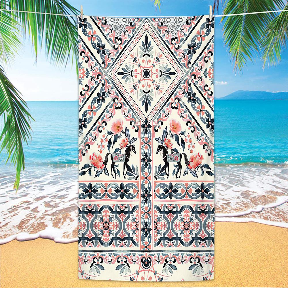 Microfiber Green Floral Sand Free Beach Towels Quick-Dry Palm Leaves Mandala Summer Swimming Pool Bath Towel for Adult Travel