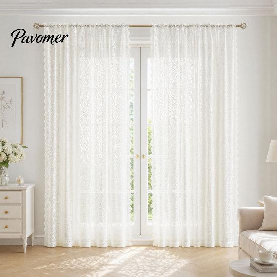 Romantischer Stil Vorhang 1 Panel Transparenter Spitzenvorhang, Vintage Floral mit Stangentasche, Transparente Vorhänge Lichtfilterndes Fenster für Wohnzimmer Schlafzimmer