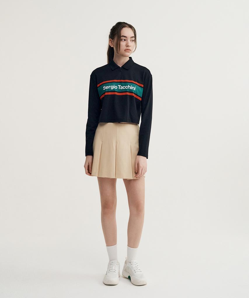 SERGIO TACCHINI W Preppy Wide Pleated Skirt (Beige)