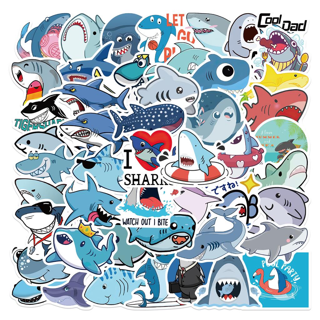50 Cartoon Love Shark Stickers Personalized Decorative Suitcase Notebook Waterproof No Repeat Stickers