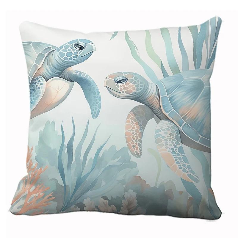 Dekoration für Zuhause Meereskreaturen: Seepferdchen, Seesterne & Schildkröten Muster Kissenbezug Geeignet für Sofa Schlafzimmer Auto Kissenbezug