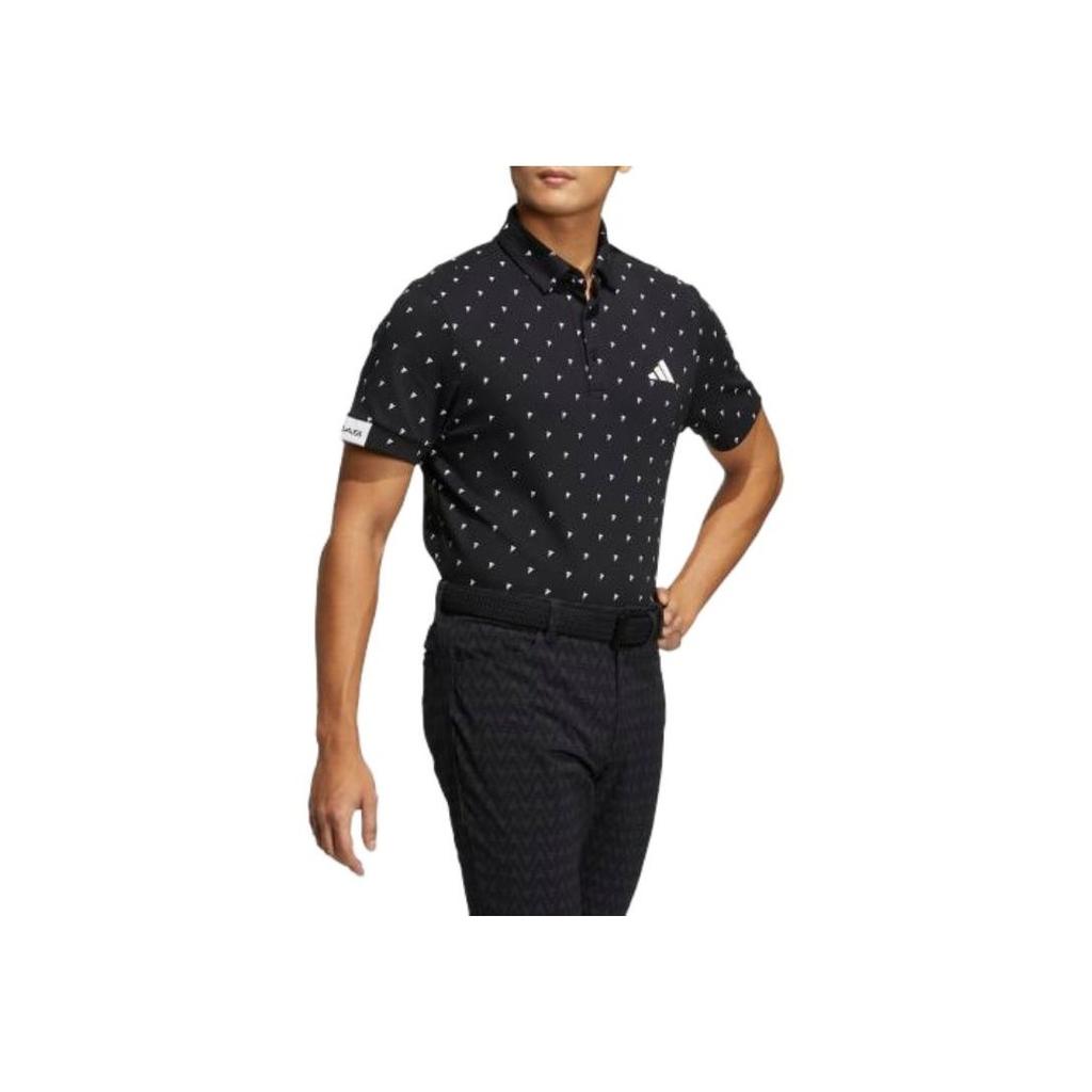 Adidas Polka Dot Print Fitted Short Sleeve Polo Shirt Men Polo Shirts Black HT6838