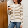 BITCED Autumn/Winter Women's Striped Knitted Cardigan with Buttons
