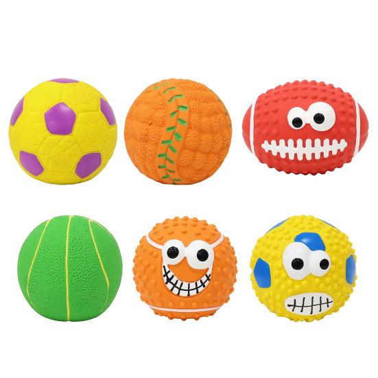 Sports Ball Dog Chew Toy Bite Resistant Boredom Stress Relief Squeaky Latex Football Soccer Tennis Teething Cleaning Toy Pet Supplies