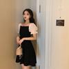 Design Sense Waist Skinny Dress Women's Summer French Hepburn Style Fashion A-shaped Dress High-end Medium and Long Dress