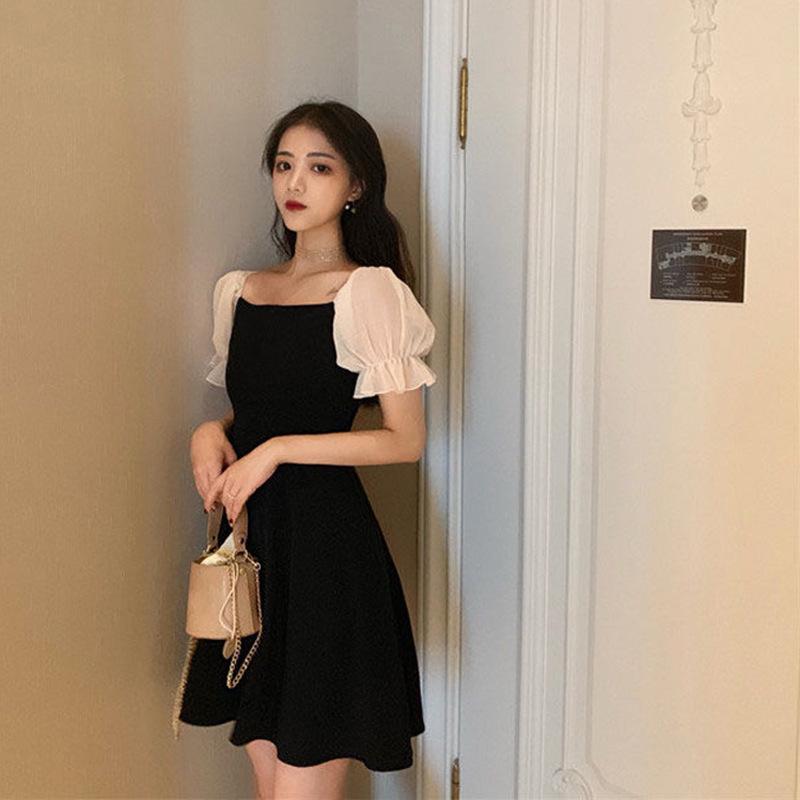 Design Sense Waist Skinny Dress Women's Summer French Hepburn Style Fashion A-shaped Dress High-end Medium and Long Dress