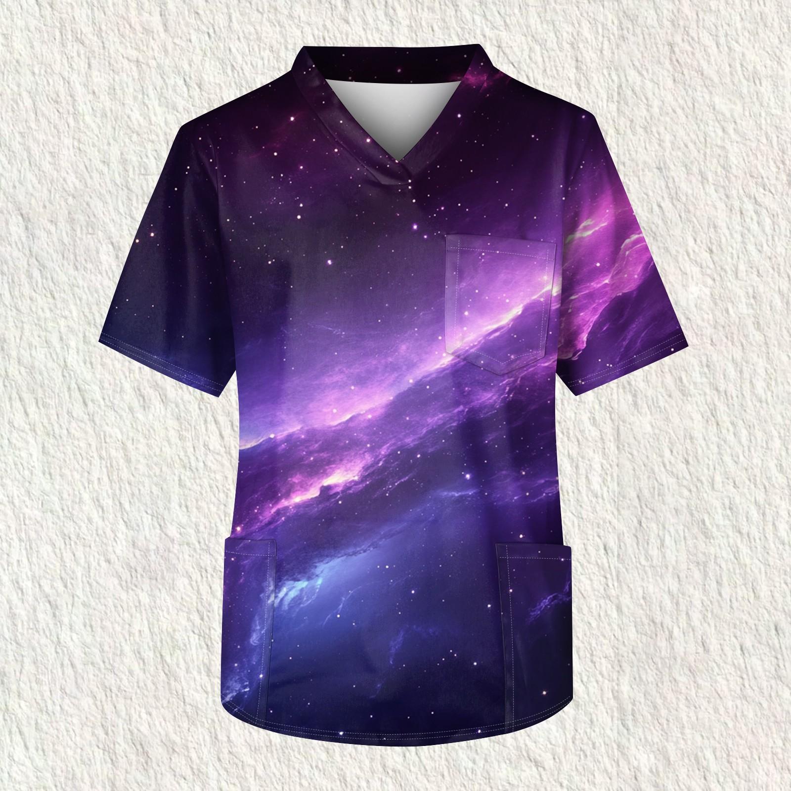 

Чоловіча робоча блуза з коротким рукавом і V-подібним вирізом, нагрудна кишеня для догляду M фіолетовий