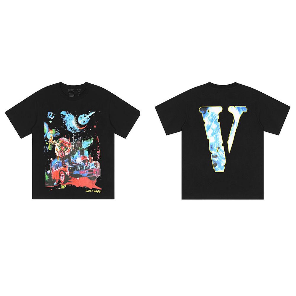 

VL Лето Новая Граффити Большой V Принт Короткий Рукав Американский Уличный Модный Бренд Свободная Повседневная Unseix 100% Хлопок Футболка с Круглым Вырезом 4XL