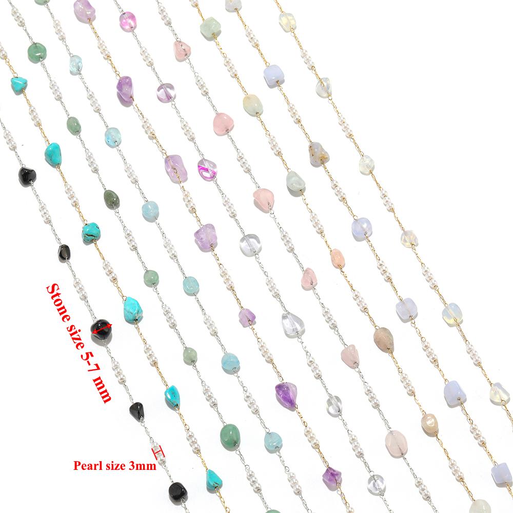 1 Meter Irregular Stone 3:1 Pealrs Handamade Stainless Steel Chains for DIY Necklace Making Jewelry Findings Bracelet Supplies