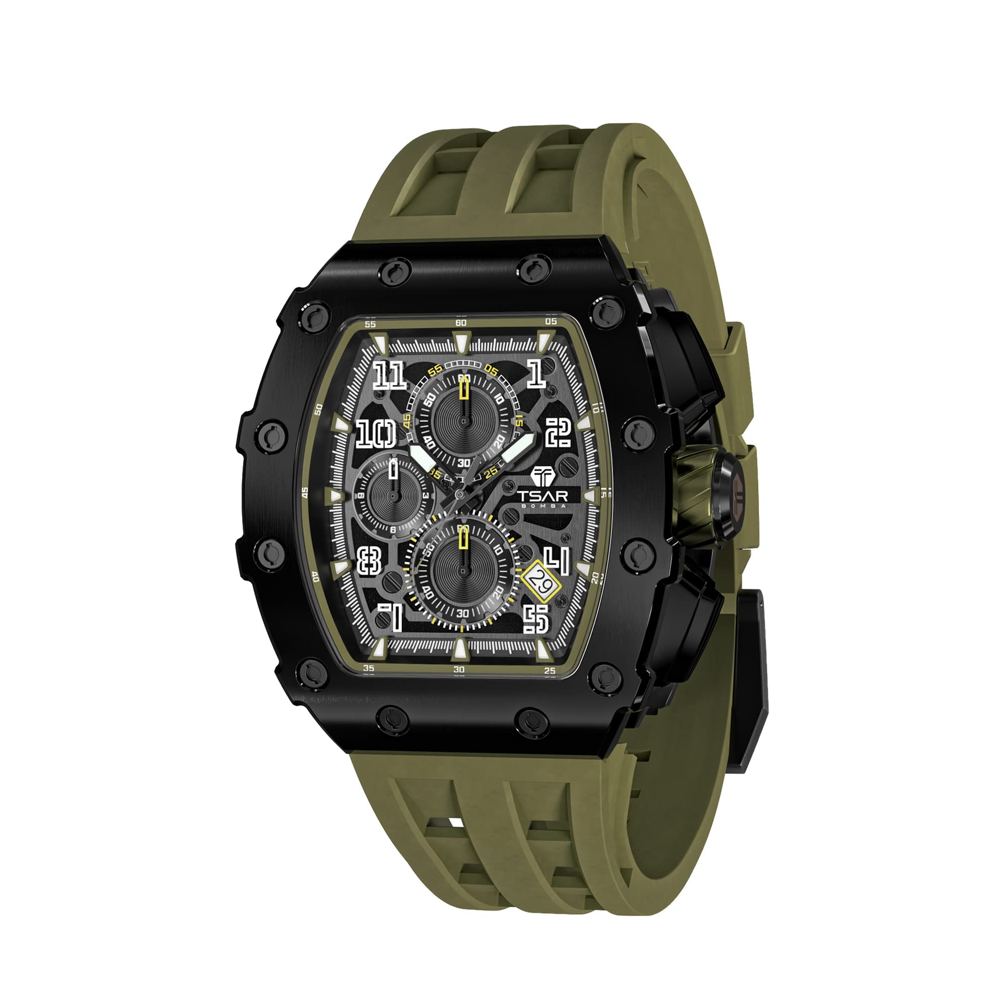 

TSAR BOMBA Men s Tonneau Watch 50M Waterproof Classic Sapphire Crystal Silicone Strap Japanese Movement