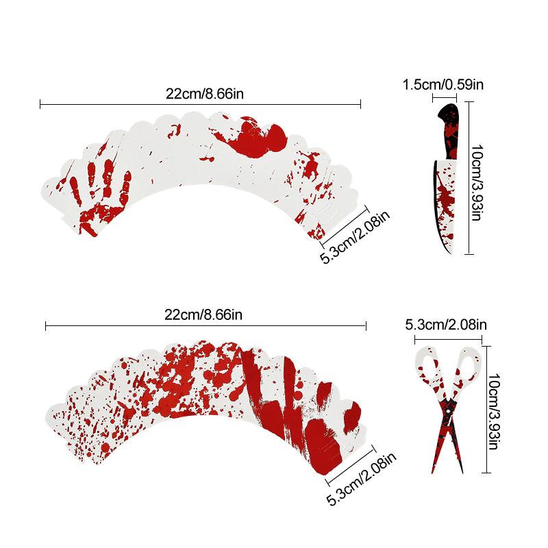 24/48Pcs Halloween Cupcake Topper Wrappers Bloody Knife Scissors Cake Decoration Halloween Birthday Party Supplies Baking Tools