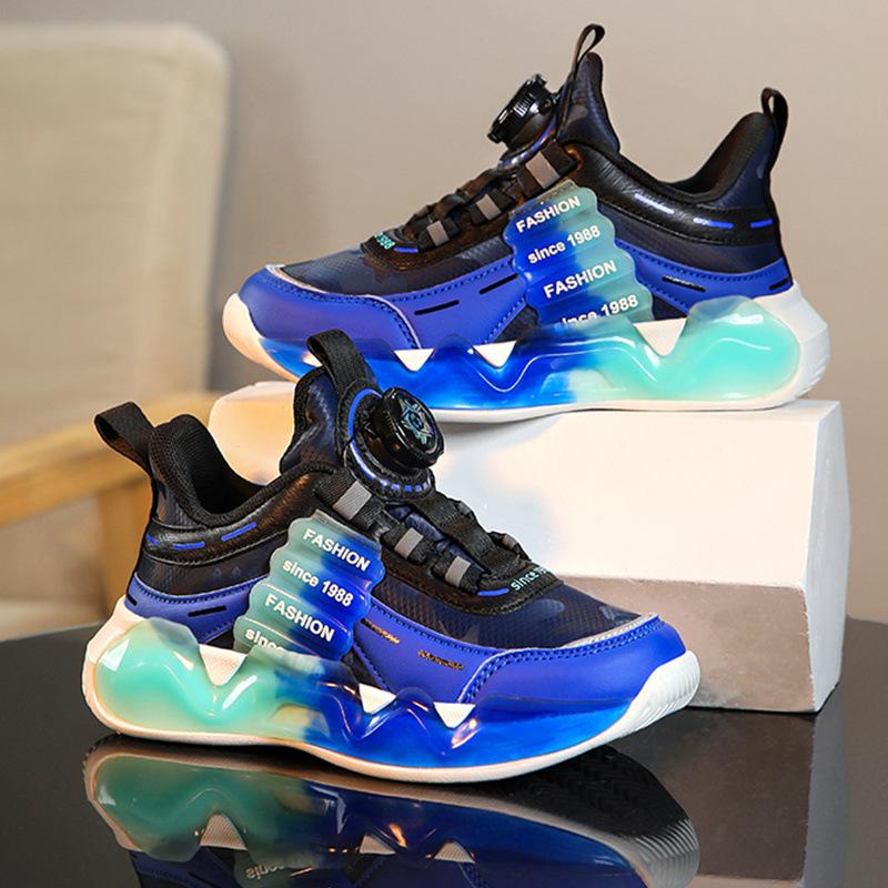 Boys' Sneakers Autumn Mesh Breathable Spring and Autumn Rotating Button Children's Shoes Boys Running Shoes Super Lightweight