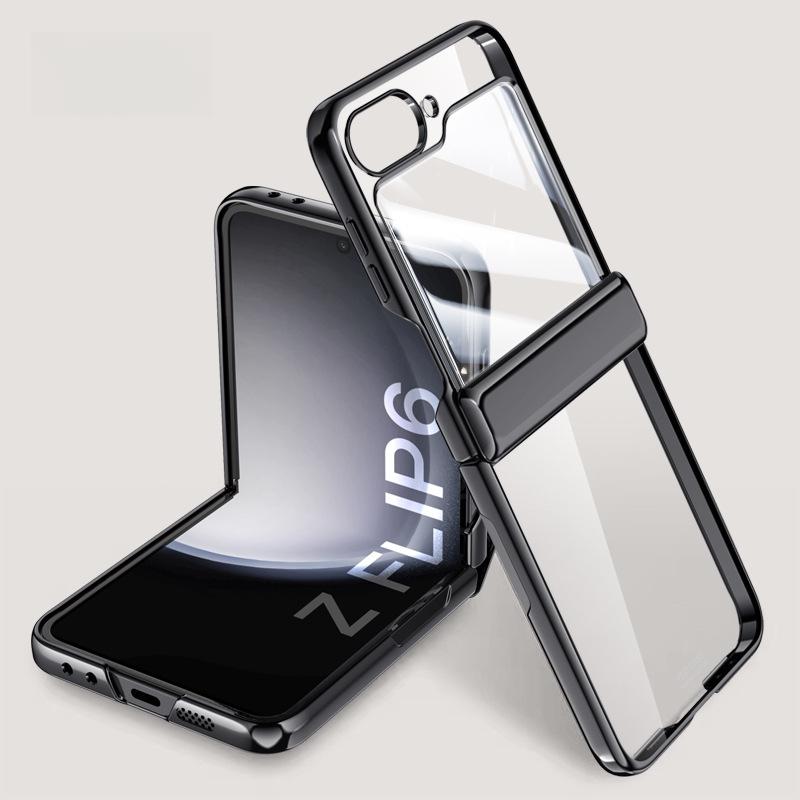 Electroplated Hinge Foldable Screen, Suitable for Samsung Zflip6 Phone Case, Transparent Galaxy 6th Generation Women's All-inclusive Protective Case