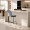 Modern Tall Chairs, Set of 2 Velvet Bar Stools with Footrest and Backrest, Kitchen & Living Room Stools, Grey