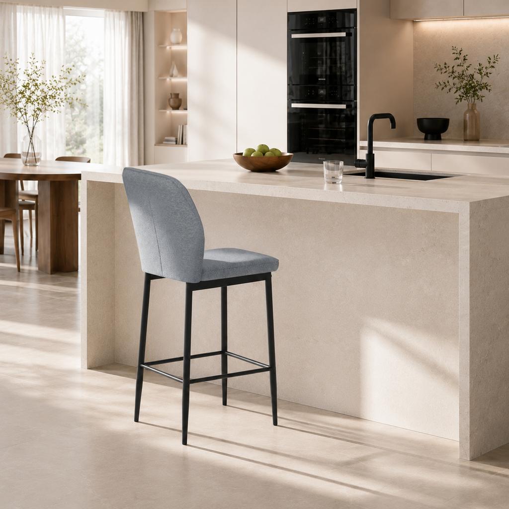Modern Tall Chairs, Set of 2 Velvet Bar Stools with Footrest and Backrest, Kitchen & Living Room Stools, Grey