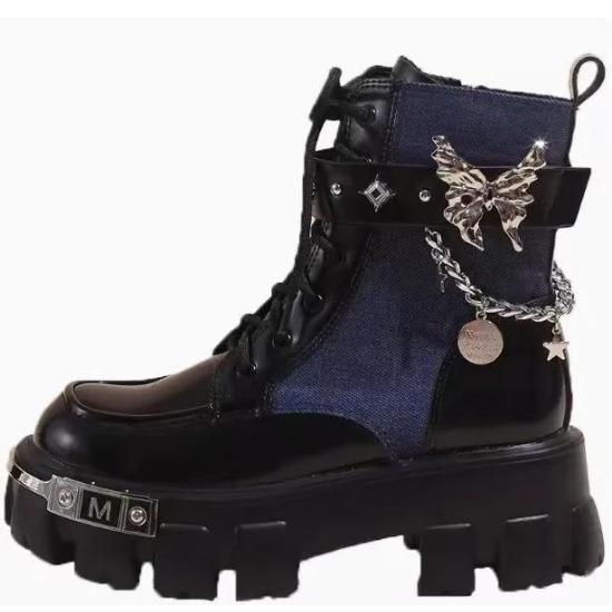 Women Metal Platform Middle Tube New Dark Punk Increased Lace-up Female Lace Up Girl Motorcycle Boots