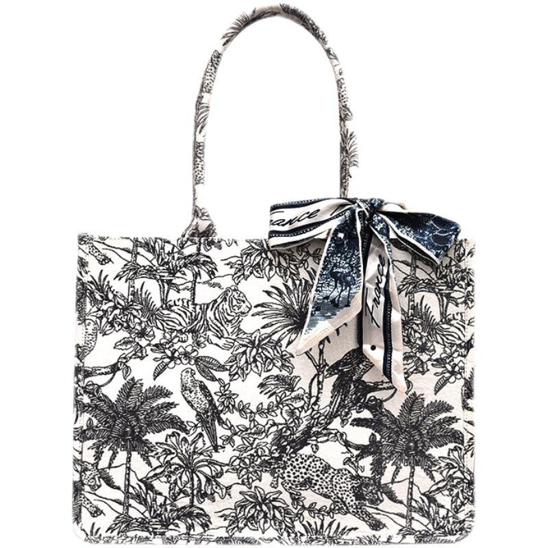 2023 Women's Large Capacity Embroidery Tote Bag – Cotton Linen Canvas Shoulder Handbag