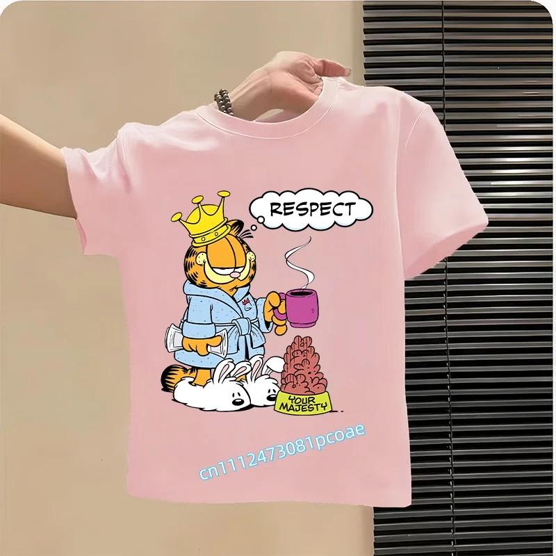 boys' sports shirt, girls' casual top with cartoon print, summer T-shirt Garfield's new children's pure polyester short-sleeved