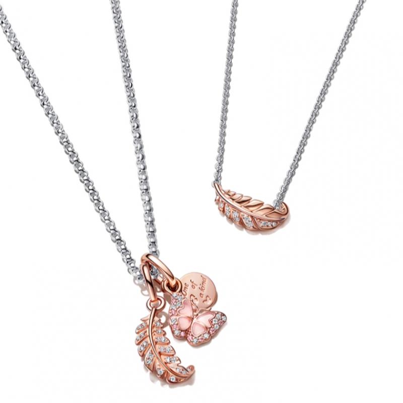 Pandora Zweifarbige schwebende geschwungene Feder Collier-Halskette 382575c01