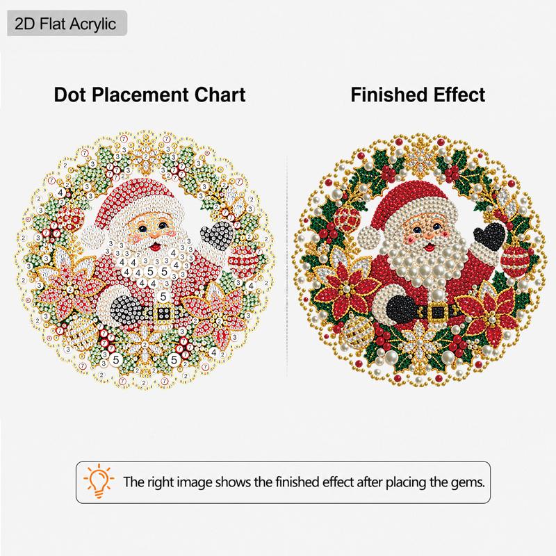 Christmas Acrylic Santa Wreath Pearl Painting Suncatcher,9.72/7.76In,DIY Ornament,Xmas Window Tree Wall Decor & Craft Gift