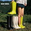 Women Knee High Rain Boots Solid Color Waterproof Non Slip Lightweight Outdoor Garden Rubber Tall Rain Shoes