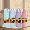 1PC Orange Sport Coupe Car Graphic 750ml Color Plastic Water Bottle Leakproof Flip Straw Lid For Sports Office Home Use