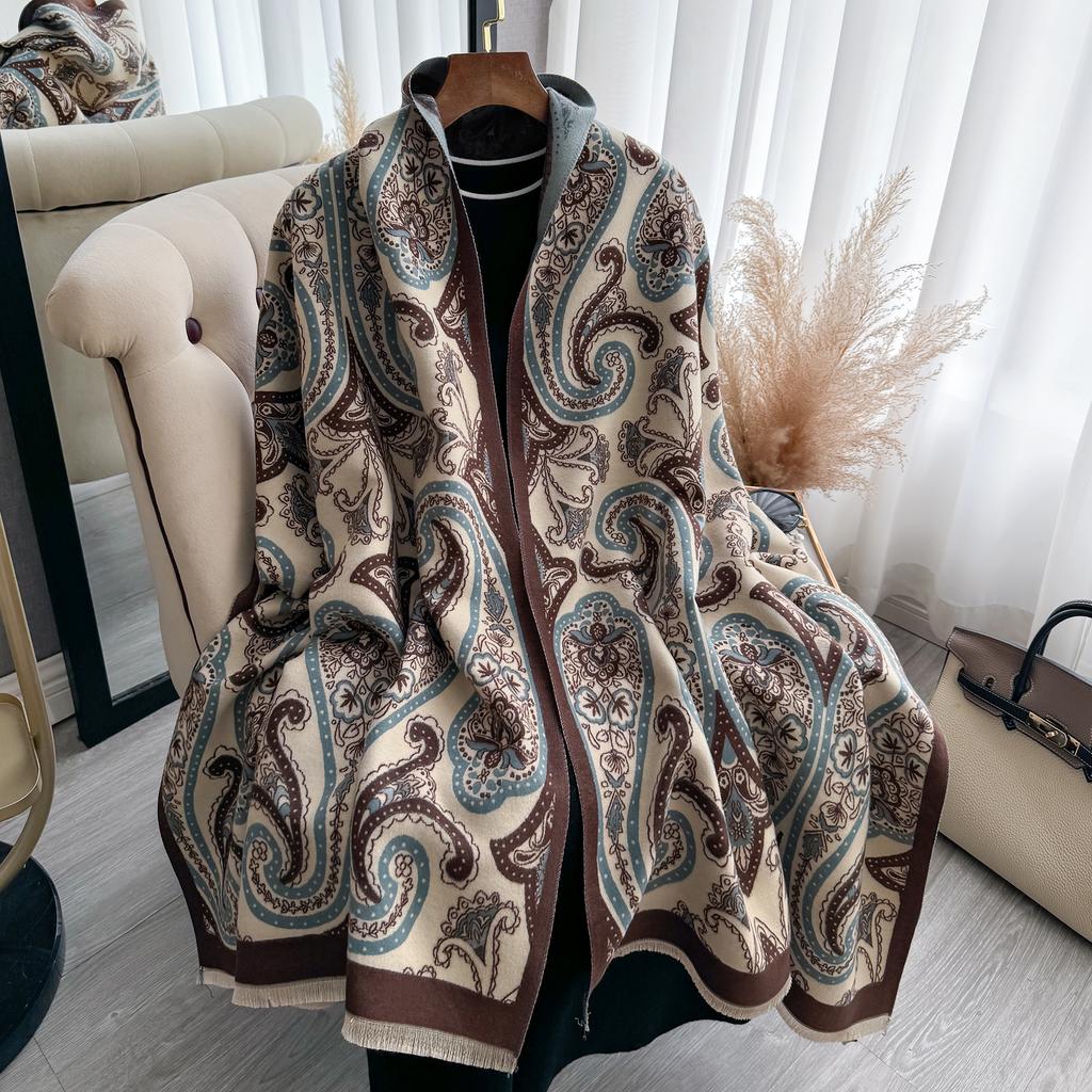 Elegant Ladies' Jacquard Pashmina Winter Thick Warmth Double Sided Tassel The Shawl Coldproof Windproof Blanket Scarf