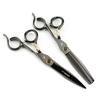 6.0 Inch Nimpson Black Steel Notched Handle Small Golden Tiger, Bearing Screw Hair Scissors, Hair Scissors, Thin Teeth Scissors