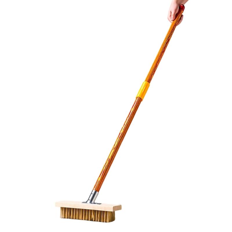 Ergonomic Long Handle Floor Brush With Hardened Steel Bristles Ideal For Outdoor Surfaces Cleaning