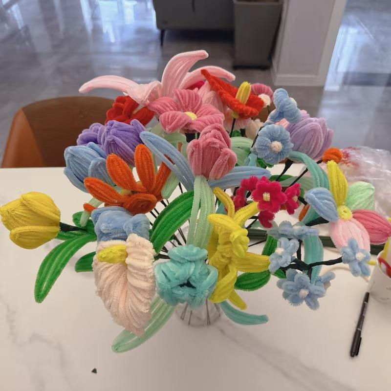 100-1000PCSMacaronColor ChenilleStems DIY Craft Pipe Cleaners for Kids Handmade Bouquet Hairband Flower Arrangement Stem Tie Kit