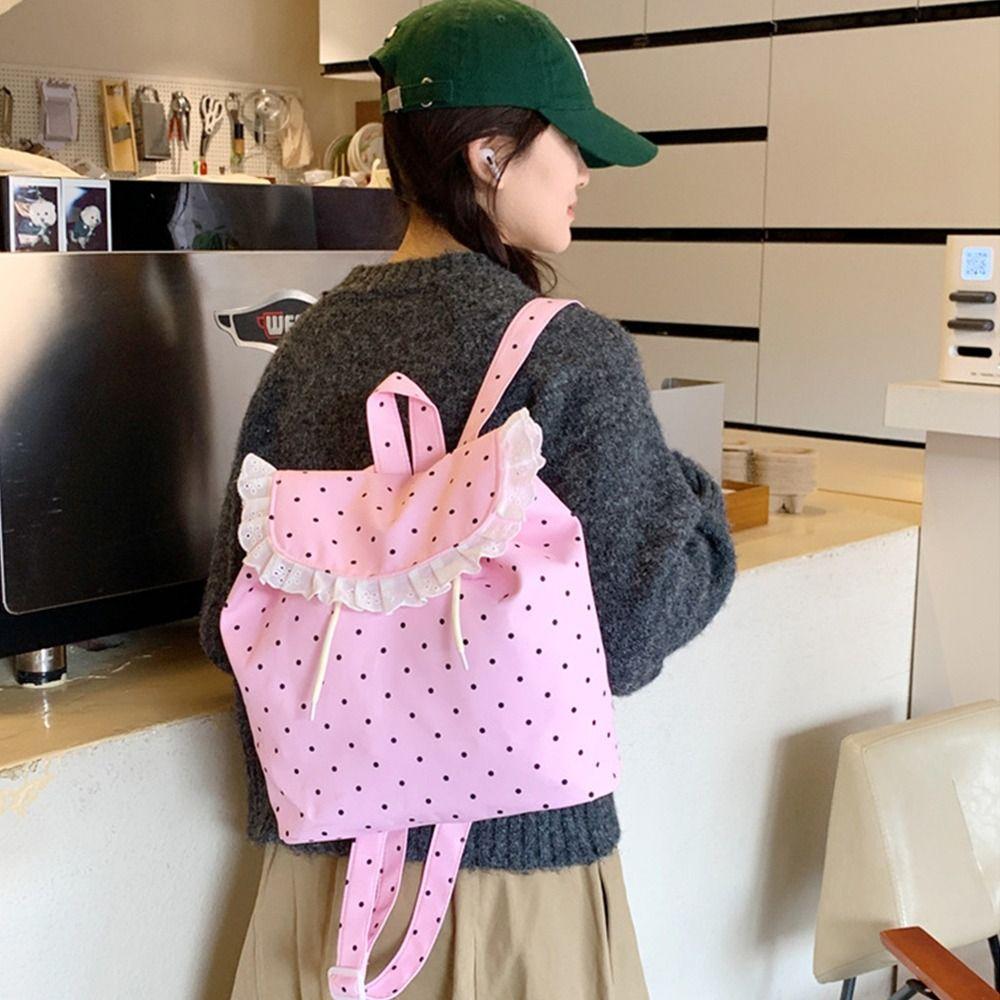 Kawaii Drawstring Backpack Outdoor Travel Schoolbag New Ruffles Backpack  for Teenager