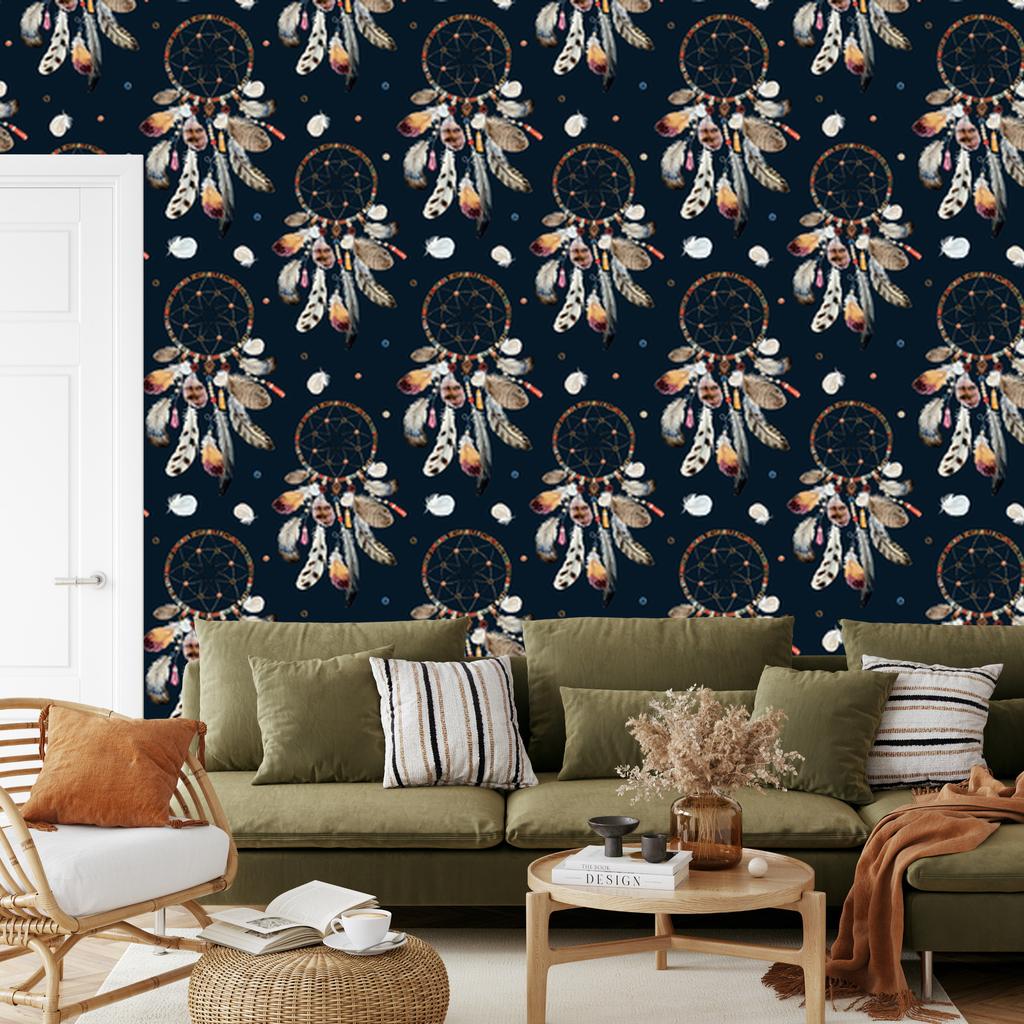 Dreamcatchers wallpaper in boho style for living room and bedroom 50x1000