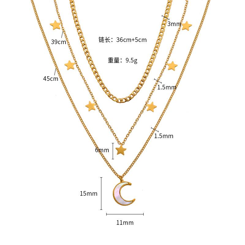 French Custom Three-Layer Stainless Steel Necklace Female, Personalized Trend Star Moon Titanium Steel Necklace