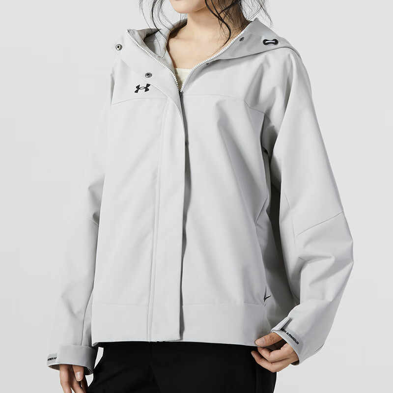 Under Armour Logo Pattern Comfortable Windproof Breathable Zip-Up Hoodie Women Jackets Gray 2360402-009
