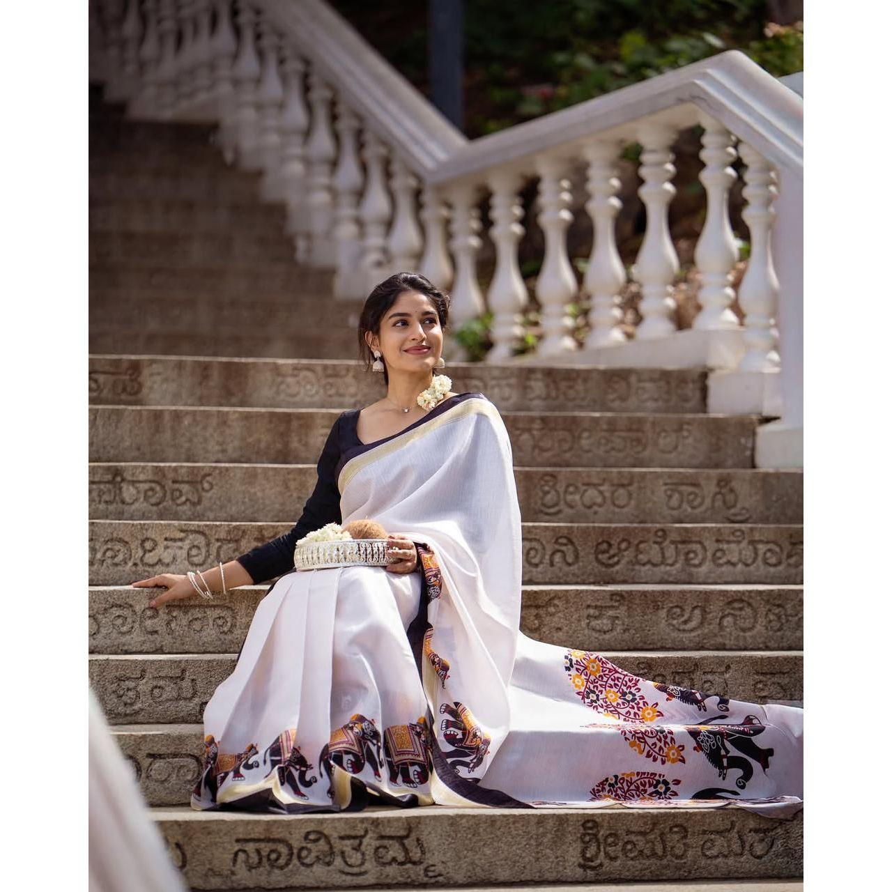 Fresh Designer Linen Cotton Digital Print Saree – New Exclusive Ethnic Elegance