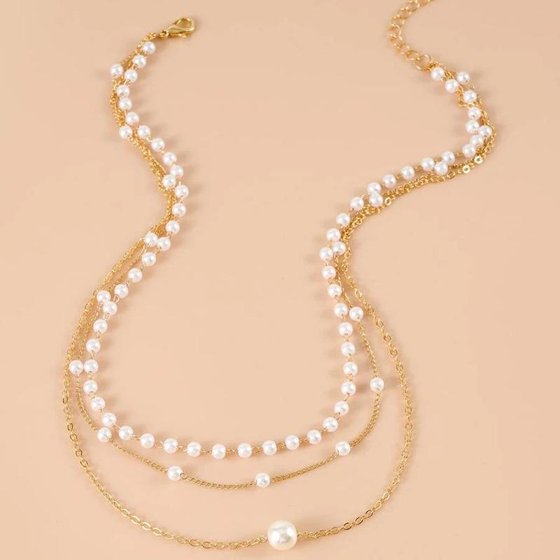 YWZIXLN Trend Elegant Jewelry Wedding Multilayer Pearl Necklace For Women White Imitation Pearl Choker Necklace N0323