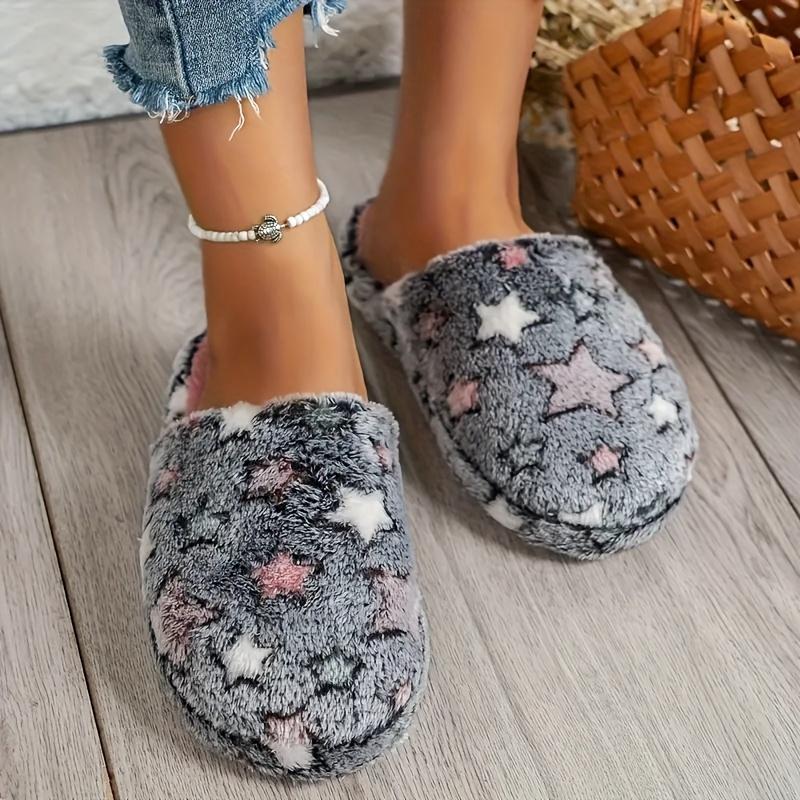 Women'S Plush-Lined Indoor Slippers with Star Pattern Thick EVA Sole