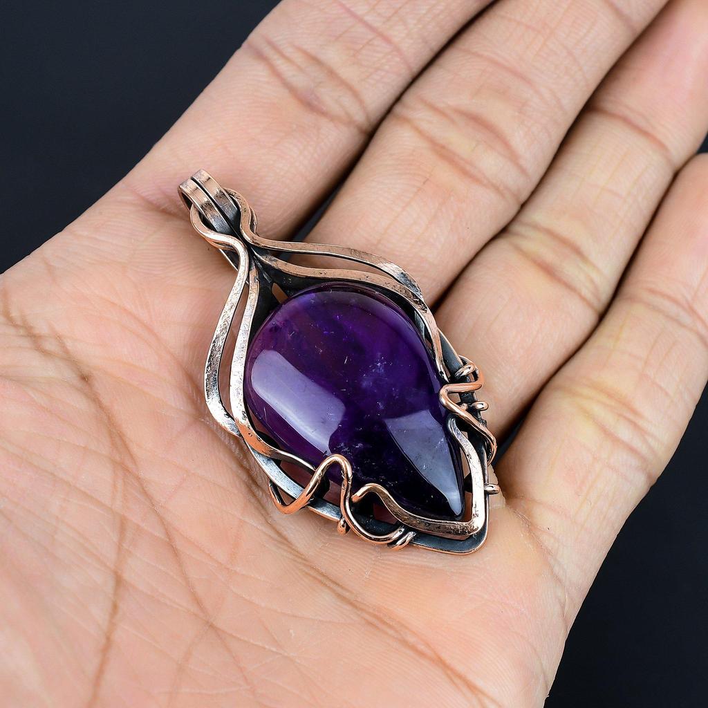Amethyst Pendant Gemstone Jewelry, 999 Copper Wire Wrapped Pendant, Gift For Women Handmade Pendant