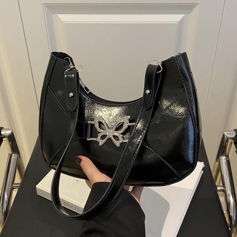 

Спайс герл ветряная цепочка плечевая кроссбоди однотонная бабочка зарубежный стиль 2025 новый тренд повседневная сумка под мышкой женская чёрный