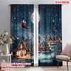 2pcs,2D Plane Printing Curtains Digital Printed Santa Claus Sleigh Reindeer (2) Versatile Durable Polyester (without Rod)