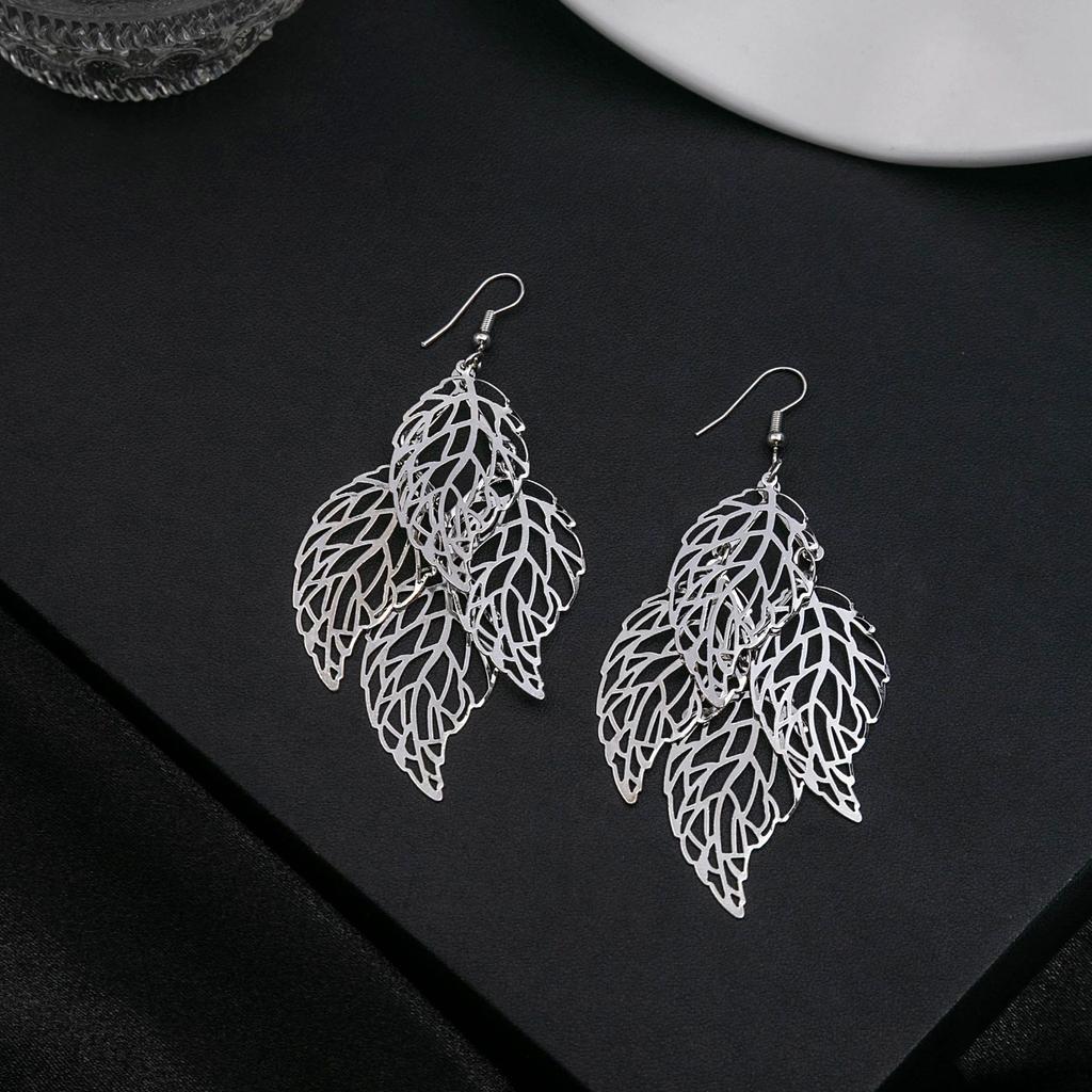 Simple Leaf Hollow Earrings, Exaggerated And Creative Multi-Layer Five-Pointed Star Long Fringed Earrings