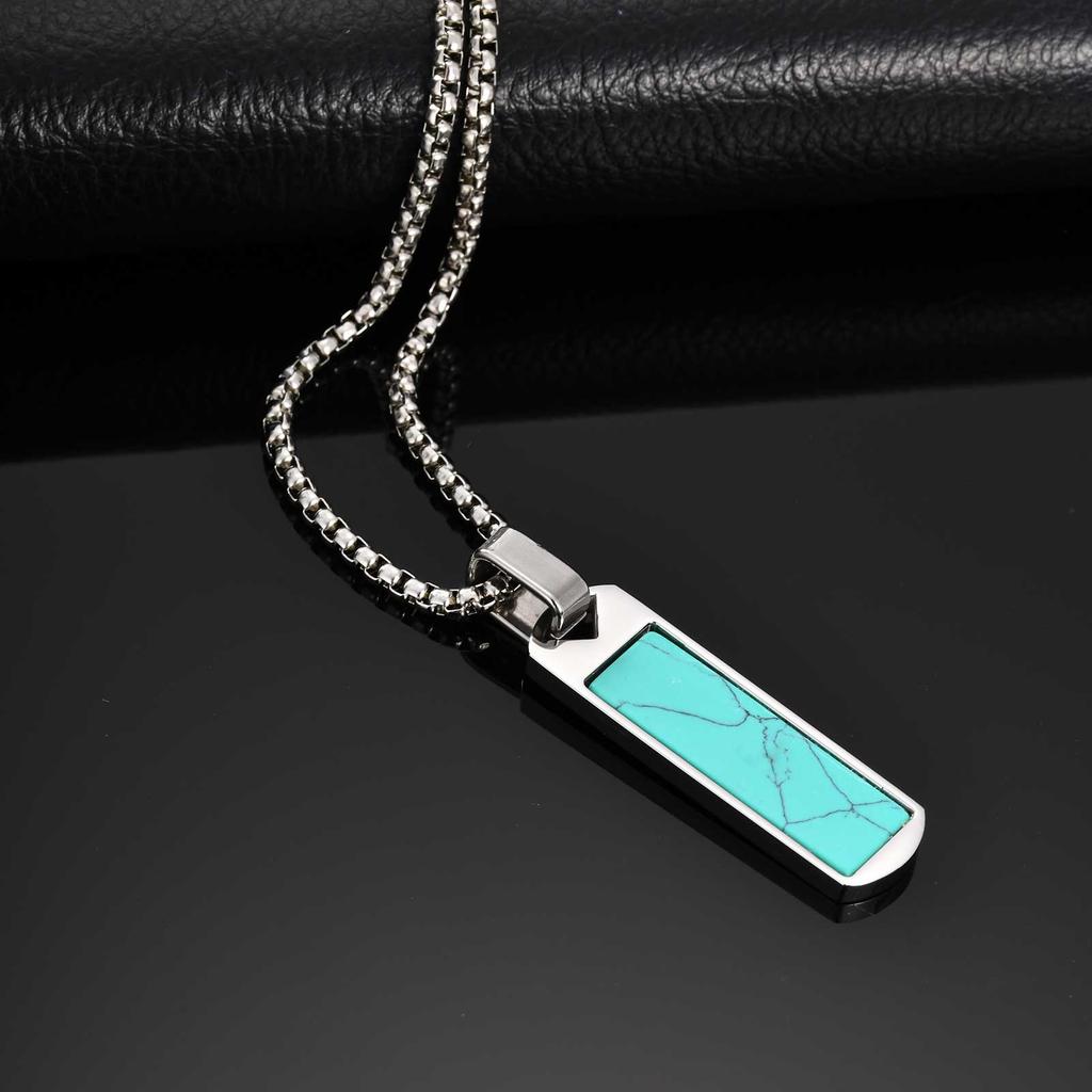 Small Rectangle Bar Pendant Necklace Stainless Steel Waterproof Punk Jewelry Cool Street Sport Wear