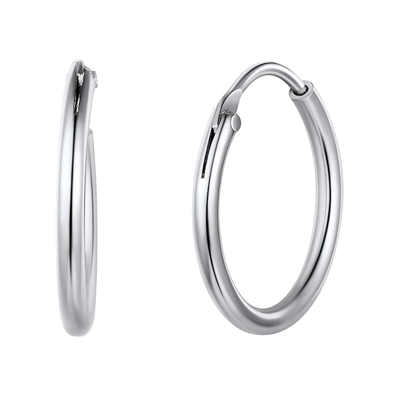 

[ChicSilver] hoop earrings ladies silver 925 ring earrings simple Larger 15mm accessories