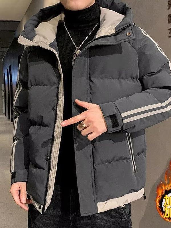 Men's Hooded Cotton-Padded Jacket – Thick, Solid Color, Loose Fit for Autumn and Winter