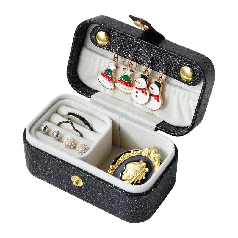 Exquisite Pu Leather Jewelry Box Simple Ring Necklace Earrings Storage Minimalist Style Daily Travel Portable Storage Box