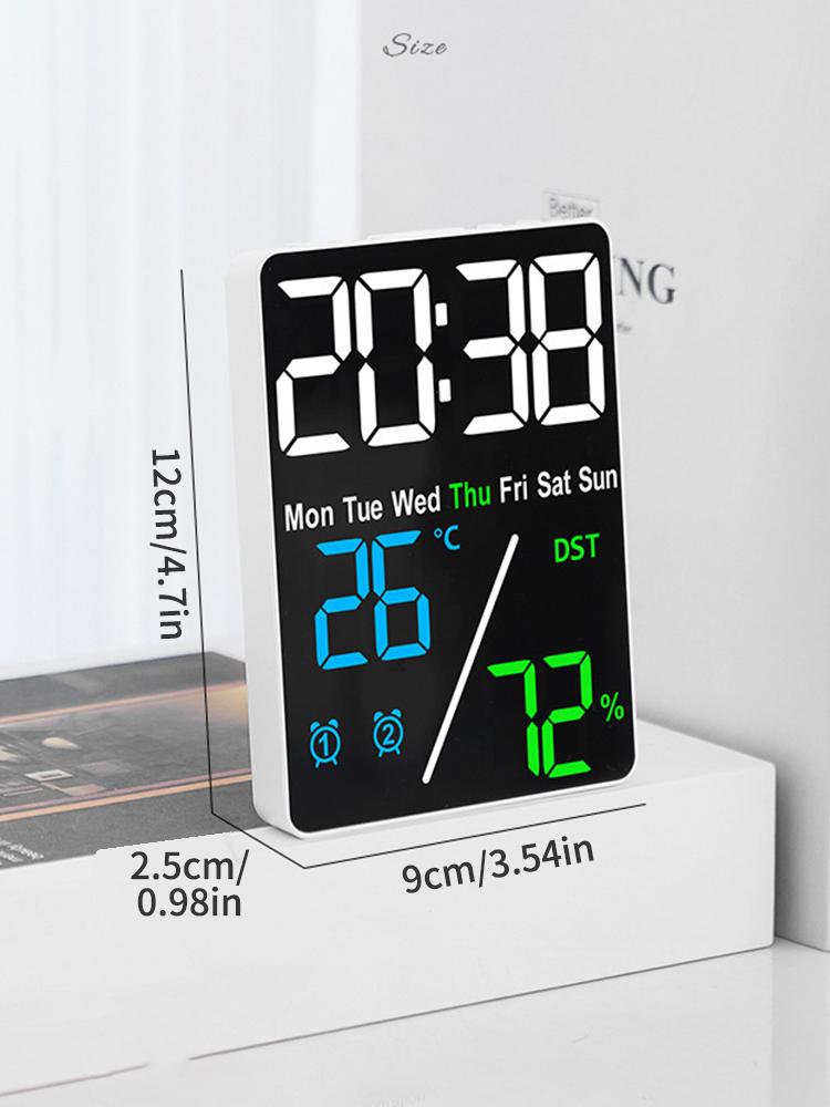 Digital Alarm Clock TEMP Humidity Date Week Disply 2 Alarm Snooze Electronic Table Clock 3-level Brightness 12/24H DST LED Clock