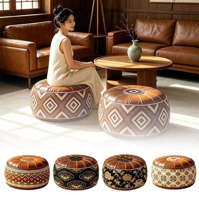 Boho Muster Hockerbezug PU-Leder Aufbewahrungshocker Tragbares Boden-Sitzkissen Wohnzimmer