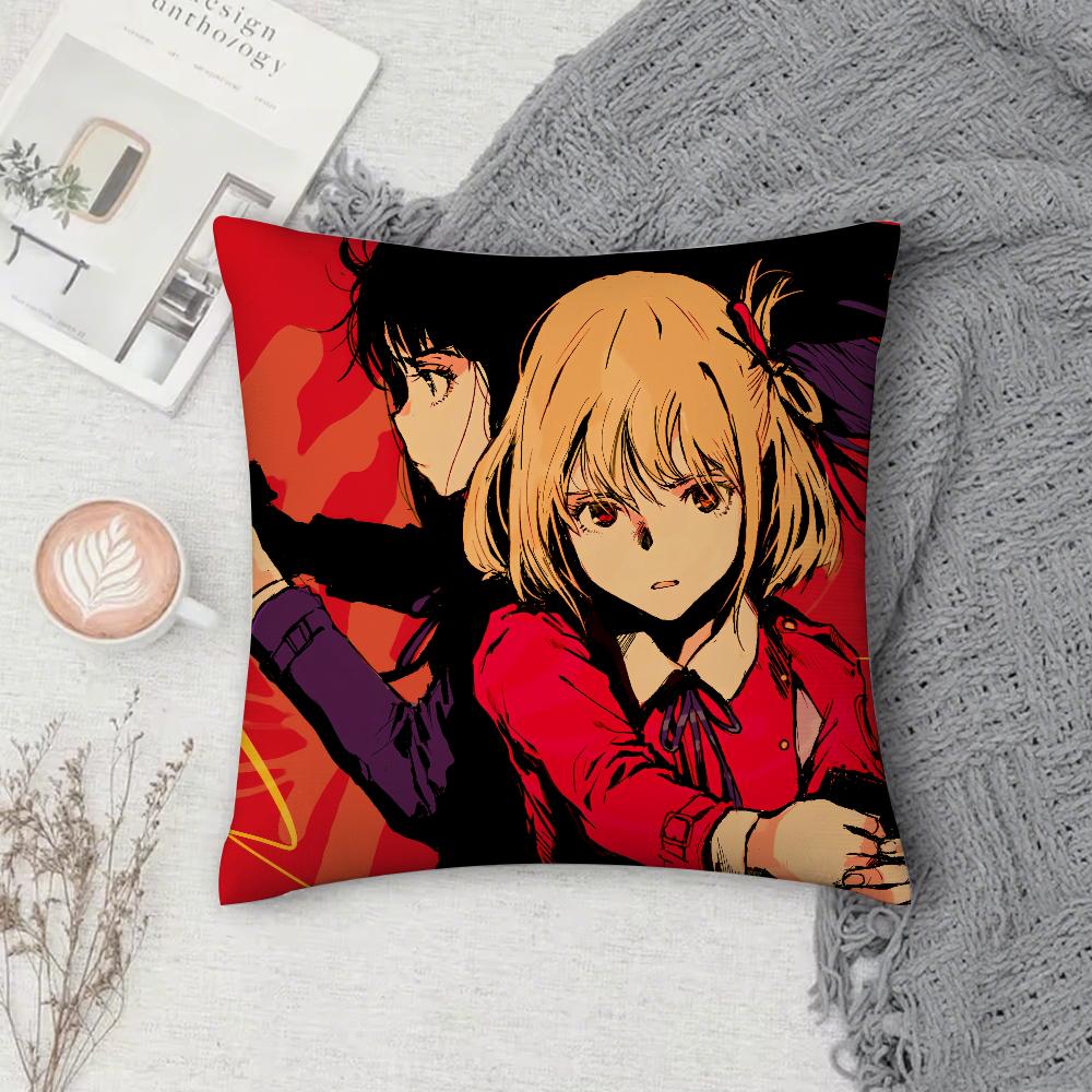 Anime L-Lycoris Recoil Pillow Case Square Double-Sided Printing Short Plush Sofa Cushion Cover Bedside Pillow