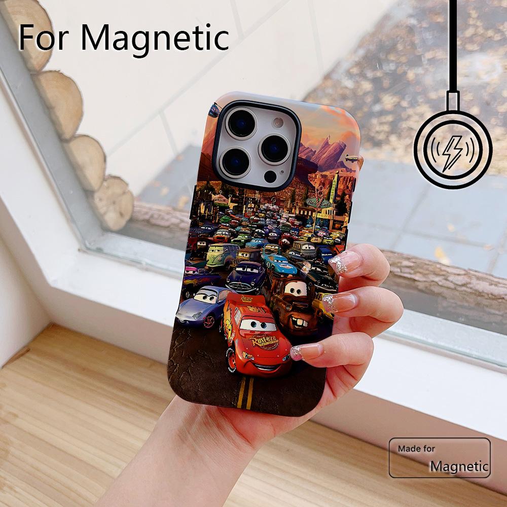 

Cars Lightning McQueen 95 Phone Case for iPhone 17 16 15 14 13 12 11 Pro Max Plus Air Luxury Magnetic Double-layer Back Cover iPhone 12 Pro
